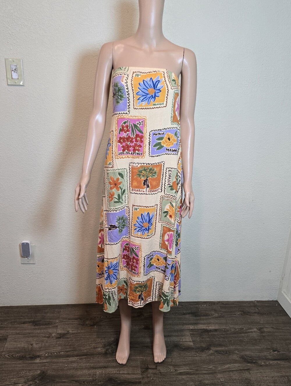 Anthropologie Paper Heart Strapless Floral Patchwork Linen Blend Maxi Dress Sm - Picture 10 of 11